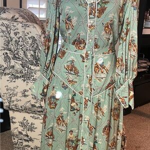 Double D Ranch Cowboy Print Midi Dress - Green and Brown